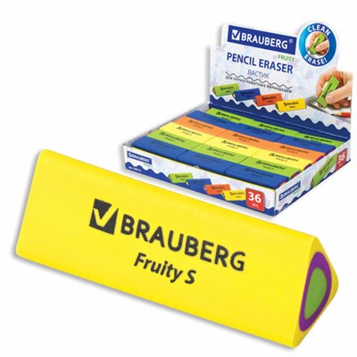 Ластик BRAUBERG "Fruity S", 44х15х15 мм, цвет ассорти, треугольный, 228713 228713 - фото 49189907