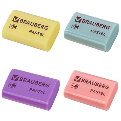 Ластик BRAUBERG "Pastel", 37х24х11мм, ассорти пастельных цветов, экологичный ПВХ, 229582 - фото 49190051