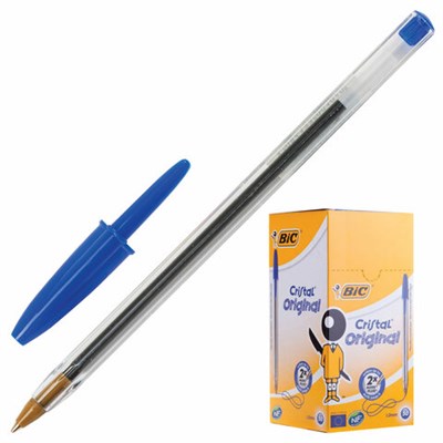 Ручка шариковая BIC "Cristal", СИНЯЯ, корпус прозрачный, узел 1 мм, линия письма 0,32 мм, 847898 - фото 49201893