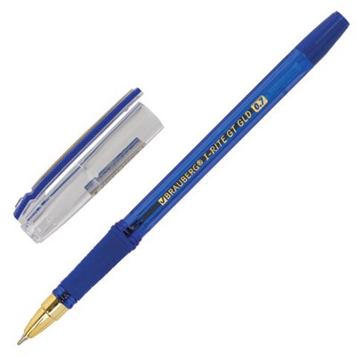 Ручка шариковая масляная с грипом BRAUBERG "i-Rite GT GLD", СИНЯЯ, корпус тонированный синий, узел 0,7 мм, 143302 - фото 49201926