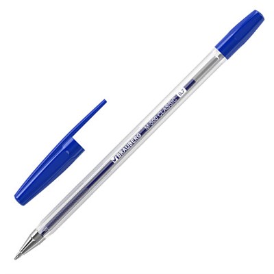 Ручка шариковая BRAUBERG "M-500 CLASSIC", СИНЯЯ, корпус прозрачный, узел 0,7 мм, линия письма 0,35 мм, 143444 - фото 49202210