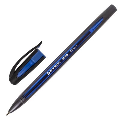 Ручка шариковая масляная BRAUBERG "BOMB GT", СИНЯЯ, прорезиненный сине-черный корпус, узел 0,7 мм, линия письма 0,35 мм, 143345 - фото 49202370