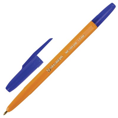 Ручка шариковая BRAUBERG "Carina Orange", СИНЯЯ, корпус оранжевый, узел 1 мм, линия письма 0,5 мм, 141668 - фото 49202676