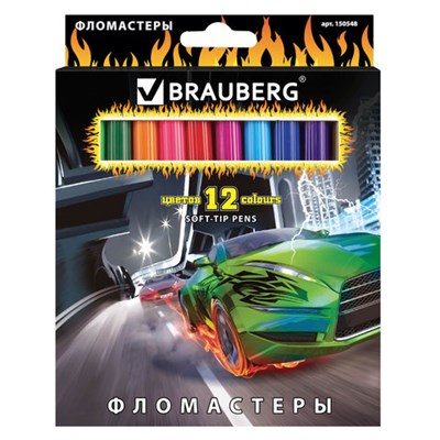 Фломастеры BRAUBERG "InstaRacing", 12 цветов, вентилируемый колпачок, карт. упаковка, выборочный лак, увел. срок службы, 150548 - фото 49208162