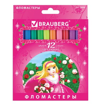 Фломастеры BRAUBERG "Rose Angel", 12 цветов, вентилируемый колпачок, картонная упаковка, увеличенный срок службы, 150556 - фото 49208228