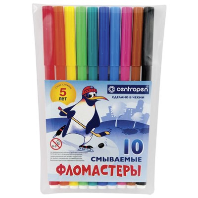 Фломастеры 10 ЦВЕТОВ CENTROPEN "Пингвины", смываемые, вентилируемый колпачок, 7790/10ET, 7 7790 1086 150055 - фото 49208442