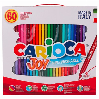 Фломастеры CARIOCA (Италия) "Joy", 60 шт., 30 цветов, суперсмываемые, картонная коробка с ручкой, 41015 - фото 49208564