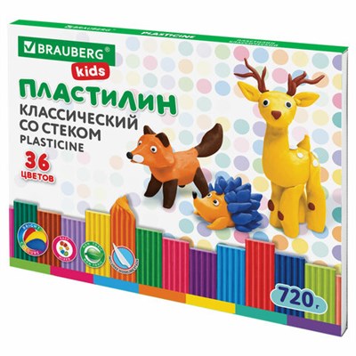 Пластилин классический BRAUBERG KIDS, 36 цветов, 720 г, стек, ВЫСШЕЕ КАЧЕСТВО, 106438 - фото 49216830