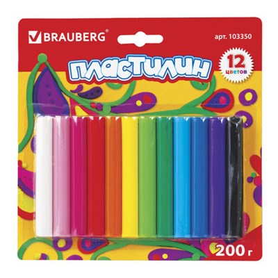 Пластилин классический BRAUBERG 12 цветов, 200 г, ВЫСШЕЕ КАЧЕСТВО, блистер, 103350 - фото 49216955