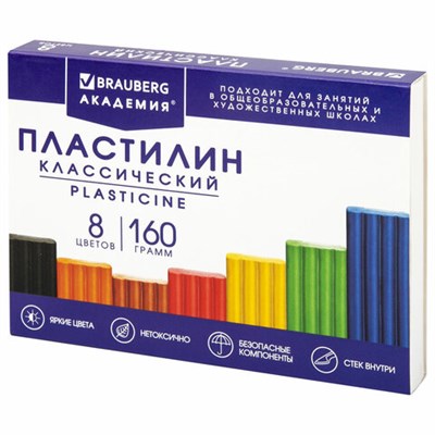 Пластилин классический BRAUBERG "АКАДЕМИЯ КЛАССИЧЕСКАЯ", 8 цветов, 160 г, стек, ВЫСШЕЕ КАЧЕСТВО, 106500 106500 - фото 49216994