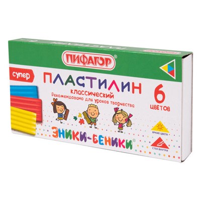 Пластилин классический ПИФАГОР "ЭНИКИ-БЕНИКИ СУПЕР", 6 цветов, 120 г, стек, 106428 106428 - фото 49217132