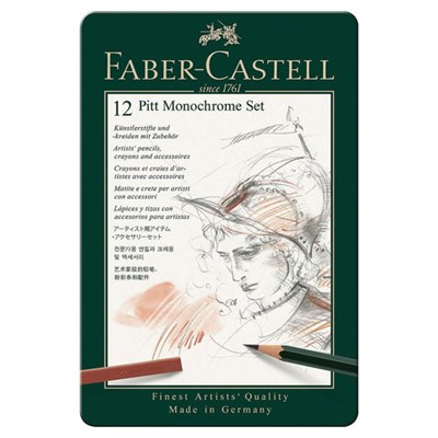 Набор художественный FABER-CASTELL "Pitt Monochrome", 12 предметов, металлическая коробка, 112975 181513 - фото 49224376