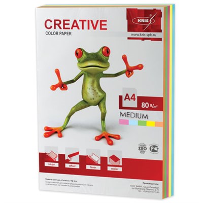 Бумага цветная CREATIVE color, А4, 80 г/м2, 250 л., (5 цветов х 50 л.), микс медиум, БОpr-250r 110512 - фото 49269286