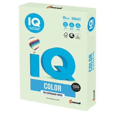 Бумага цветная IQ color БОЛЬШОЙ ФОРМАТ (297х420 мм), А3, 80 г/м2, 500 л., пастель, светло-зеленая, GN27 110796 - фото 49269289