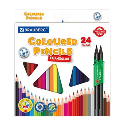 Карандаши цветные пластиковые, BRAUBERG PREMIUM 24 цвета + 2 чернографитных карандаша, 181937 - фото 49452920