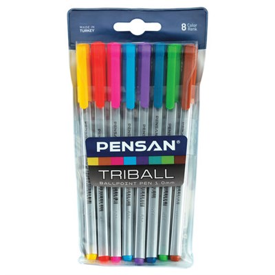 Ручки шариковые масляные PENSAN "Triball Colored", НАБОР 8 шт., АССОРТИ, узел 1 мм, линия письма 0,5 мм, 1003/PVC8 143434 - фото 49785575