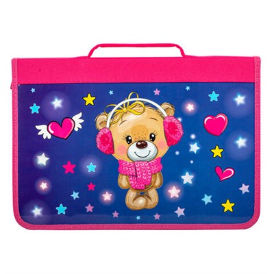 Папка для труда на молнии BRAUBERG А4 с ручкой, 1 отделение, картон, органайзер, "Smiling bear", 270990 270990