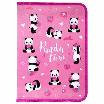 Папка для труда на молнии ЮНЛАНДИЯ А4, 1 отделение, откидная планка, органайзер, "Panda time", 270983 270983
