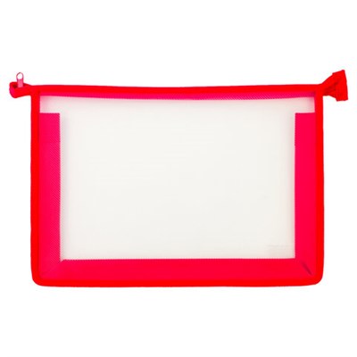 Папка для тетрадей А4 ПИФАГОР, пластик, молния сверху, прозрачная, красная, 228208 228208