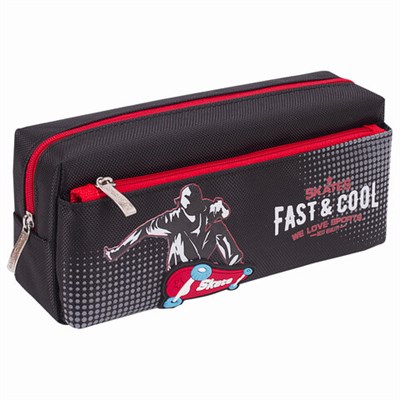 Пенал мягкий ЮНЛАНДИЯ, 2 отделения, полиэстер, "Skate", черный, 21х6х9 см, 270276 270276