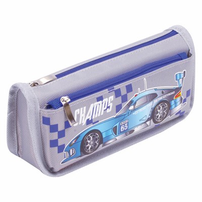 Пенал мягкий ЮНЛАНДИЯ, 2 отделения, полиэстер, "Car champion", серый, 21х6х9 см, 228983 228983