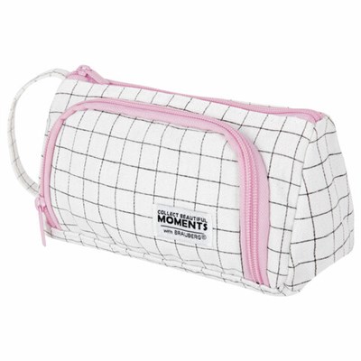 Пенал-косметичка BRAUBERG с ручкой, 1 откидная планка, полиэстер, 22x10х8 см, "Checkered white", 271558 271558