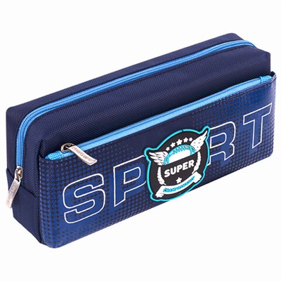 Пенал мягкий ЮНЛАНДИЯ, 2 отделения, полиэстер, "Super", синий, 21х6х9 см, 270277 270277