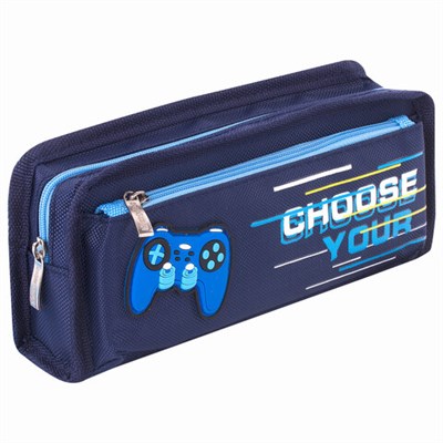 Пенал мягкий ЮНЛАНДИЯ, 2 отделения, полиэстер, "Joystick", синий, 21х6х9 см, 270274 270274