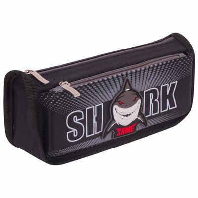 Пенал мягкий ЮНЛАНДИЯ, 2 отделения, полиэстер, "Shark", черный, 21х6х9 см, 270271 270271