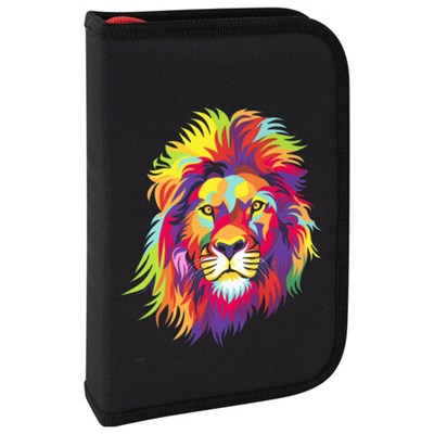 Пенал BRAUBERG с наполнением, 1 отделение, 1 откидная планка, 24 предмета, 21х14 см, "Colorful lion", 270725 270725