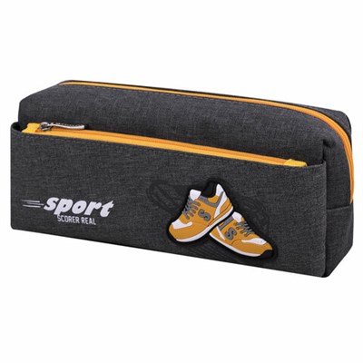 Пенал мягкий ЮНЛАНДИЯ, 2 отделения, полиэстер, "Sport scorer", серый, 20х9х6 см, 271575 271575