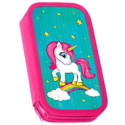 Пенал ЮНЛАНДИЯ, 2 отделения, ламинированный картон, 19х11 см, "Neon unicorn", 270172 270172
