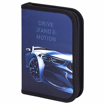 Пенал BRAUBERG с наполнением, 1 отделение, 1 откидная планка, 24 предмета, 21х14 см, "Sport car", 271527 271527