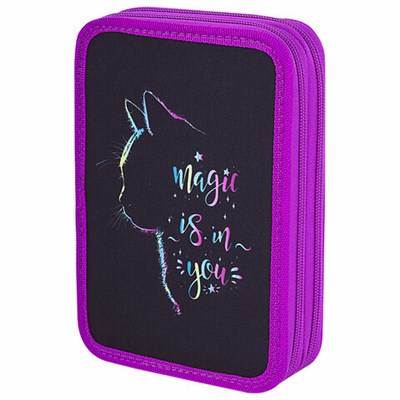 Пенал BRAUBERG, 2 отделения, полиэстер, 21х14 см, "Magic Cat", 271542 271542
