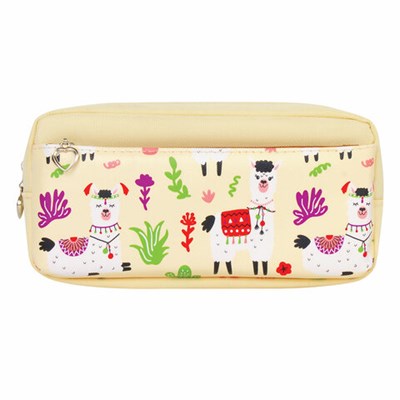 Пенал мягкий ЮНЛАНДИЯ, 2 отделения, полиэстер, "Llama", бежевый, 20х6х9 см, 228981 228981