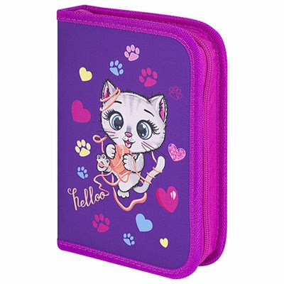 Пенал BRAUBERG, 1 отделение, 1 откидная планка, полиэстер, 21х14 см, "Playing kitty", 271521 271521