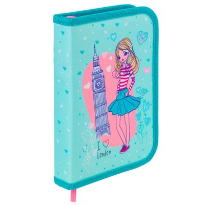 Пенал BRAUBERG, 1 отделение, 1 откидная планка, ткань, 20х14 см, "Girl", 229283 229283