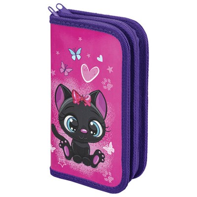 Пенал ПИФАГОР, 2 отделения, ламинированный картон, 19х11 см, "Black kitten", 270881 270881