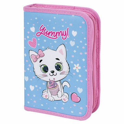 Пенал ПИФАГОР, 1 отделение, 2 откидные планки, полиэстер, 20х14 см, "Yummy Cupcakes", 271512 271512