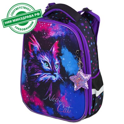 Ранец BRAUBERG PREMIUM, 2 отделения, с брелком, "Neon cat", 38х29х16 см, 271352 271352