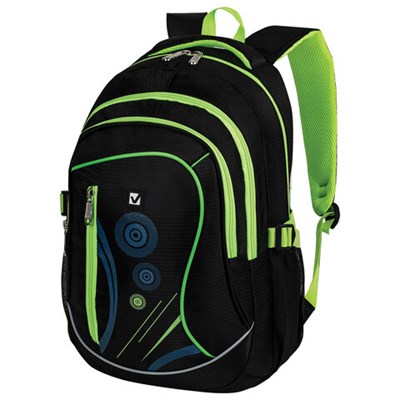 Рюкзак BRAUBERG HIGH SCHOOL универсальный, 3 отделения, "Неон", черный/салатовый, 46х31х18 см, 225520 225520