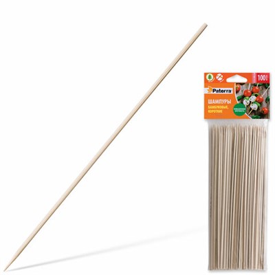 Шампуры для шашлыка PATERRA, КОМПЛЕКТ 100 шт., 200 мм, d=3 мм, бамбуковые, 401-697, 401697 601000
