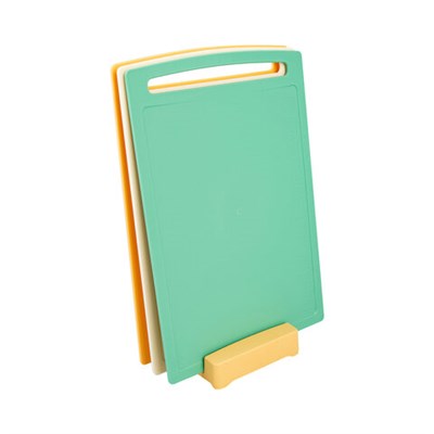 Доска разделочная пластиковая КОМПЛЕКТ 3 шт. с подставкой, 29х20х4 см, цвет микс, 30803, 433080300 608200