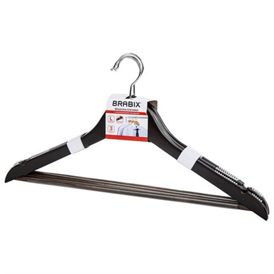 Вешалки-плечики с антискользящими накладками, КОМПЛЕКТ 3 штуки, размер 48-50, дерево, BRABIX, 607476 607476