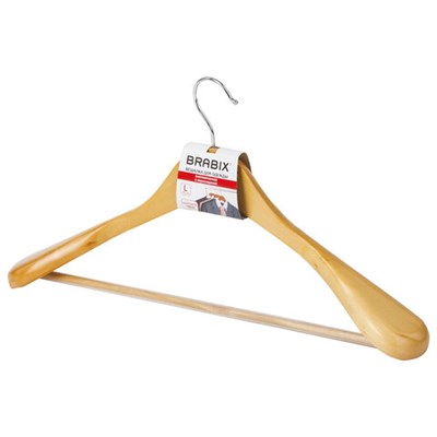 Вешалка-плечики, размер 48-50, деревянная, анатомическая, перекладина, цвет сосна, BRABIX "Люкс", 601163 601163