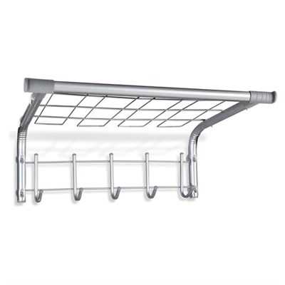 Вешалка настенная SHT-WH7, 297х705х407 мм, 5 крючков + 2 дополнительных крючка + полка, металл/пластик, хром лак 606621