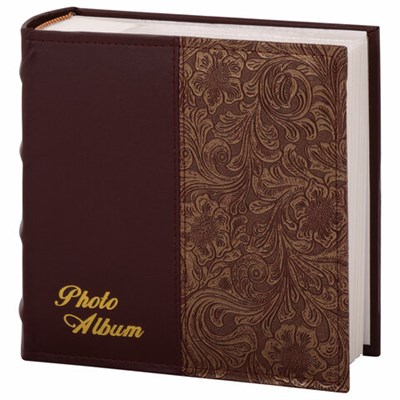 Фотоальбом BRAUBERG на 300 фотографий 10х15 см, обложка под кожу, бумажные страницы, бокс, бордо+бронза, 390681 390681