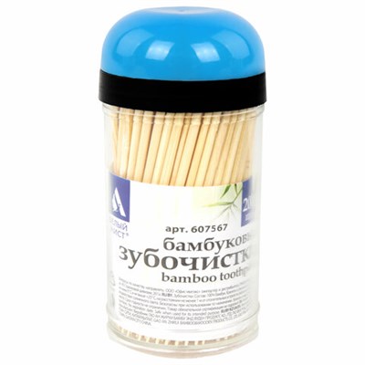Зубочистки бамбуковые 200 штук в диспенсере, БЕЛЫЙ АИСТ, 607567 607567