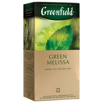 Чай GREENFIELD "Green Melissa" зеленый с мятой и мелиссой, 25 пакетиков в конвертах по 1,5 г 620064