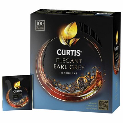 Чай CURTIS "Elegant Earl Grey" черный с бергамотом и цедрой цитрусовых, 100 пакетиков в конвертах по 1,7 г, 101015 622219